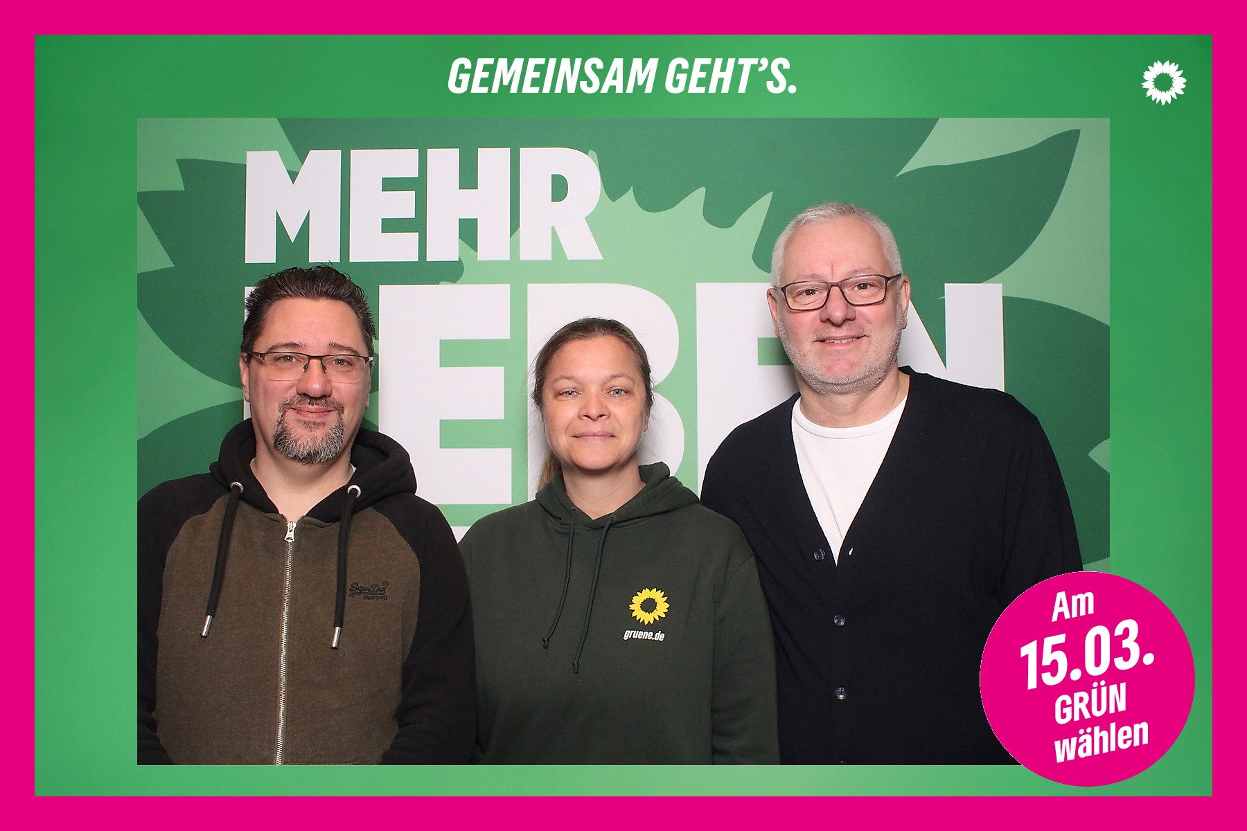 Die Kandidaten der Viernheimer grünen Liste auf dem Landesparteitag. Auf dem Bild sind zu sehen v.l.n.r Sebastian Heß, Nicole Döringer, Burak Isiksal