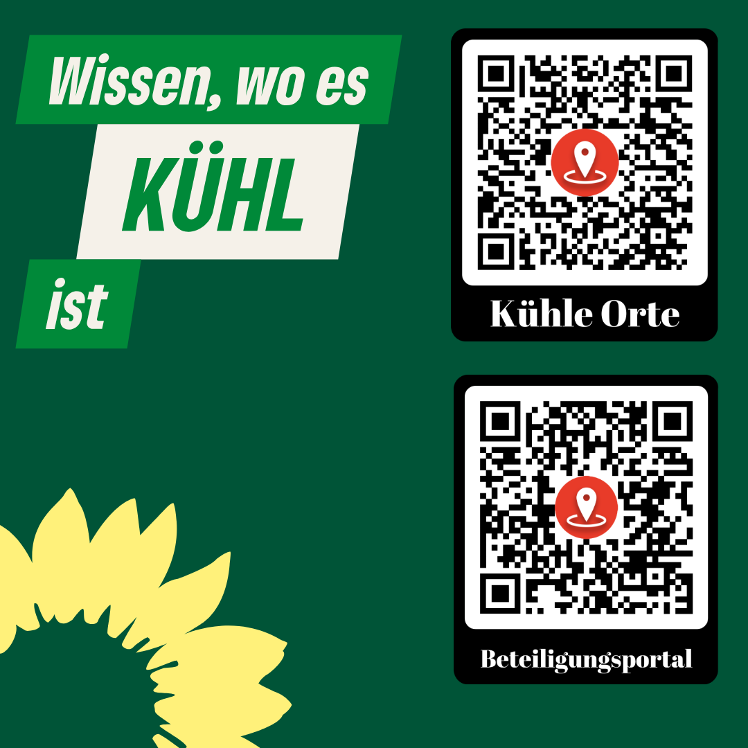 Sharepic mit QR Codes für die "Kühle Karte" und das "Beteiligungsportal"